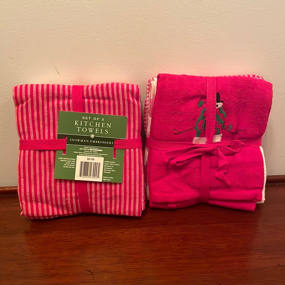 NEW Bed Bath & Beyond Snowman Embroidery Kitchen Towels - 10 Total in Set